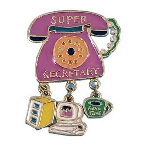 Super Secretary Brooch Vintage  Old Phone And Charm Tack Pin Novelty Career